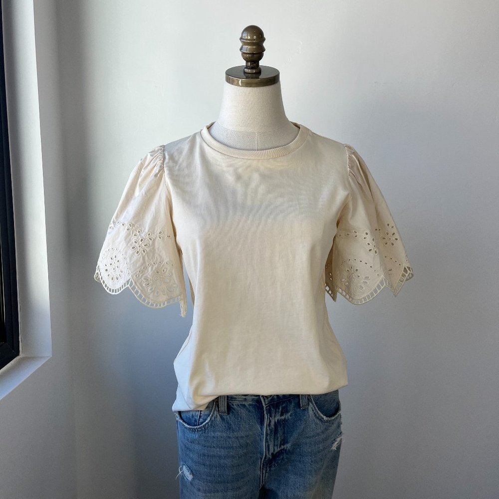 Lace Puff Sleeve Cream Shirt